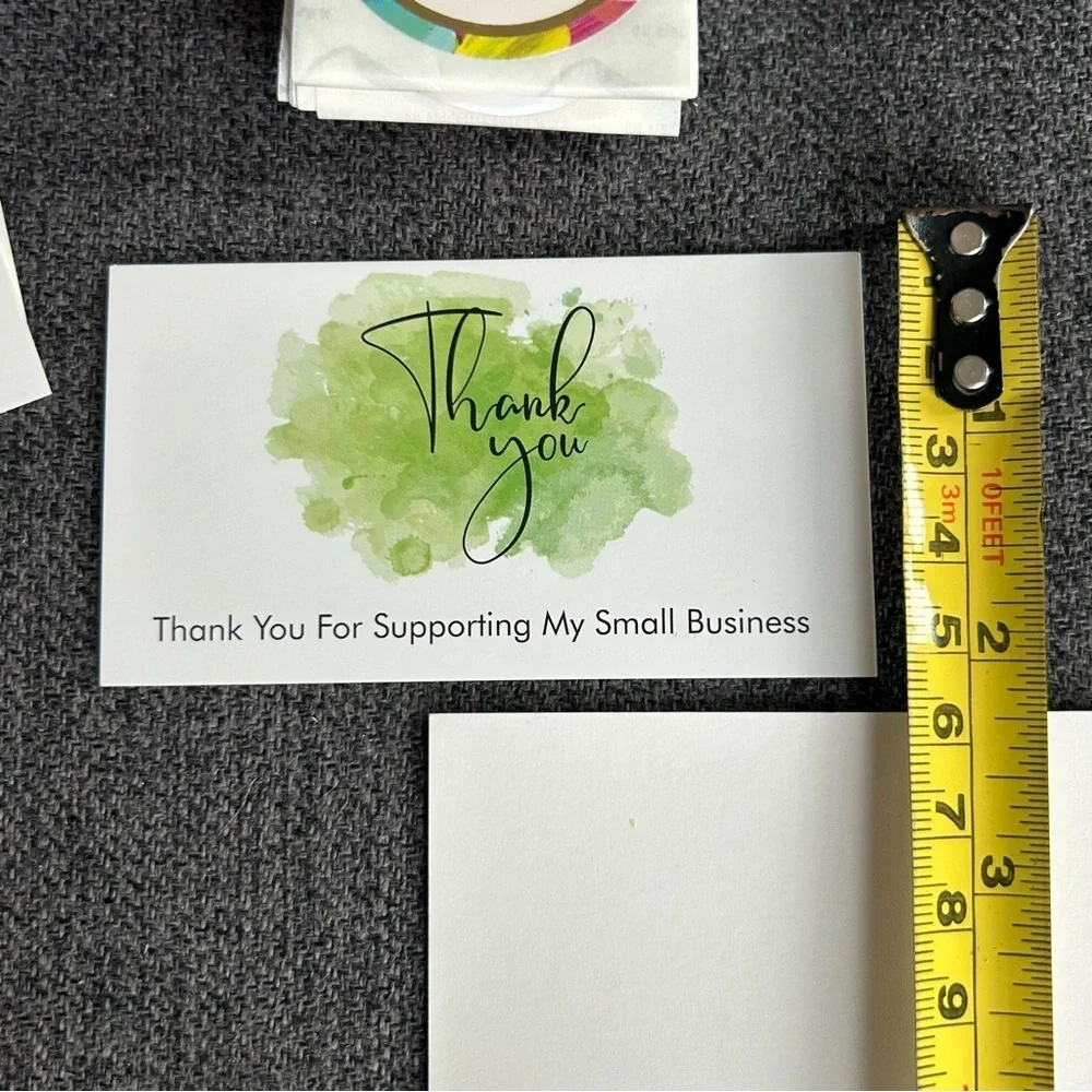 25 THANK YOU Business Cards + 25 Stickers, Starter Set, Watercolor, GREEN